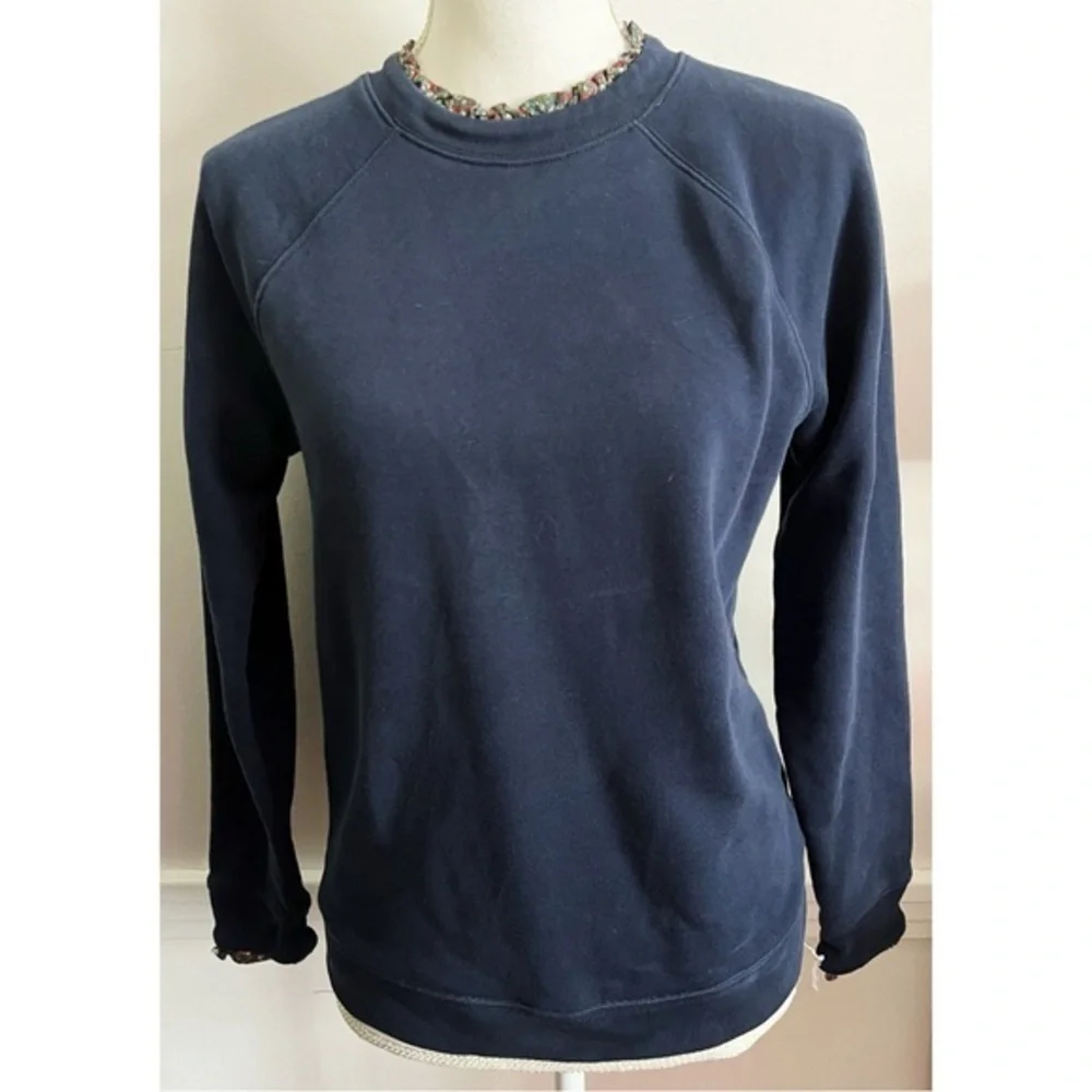 J. Crew • Navy Floral Ruffleneck Pullover Sweatshirt